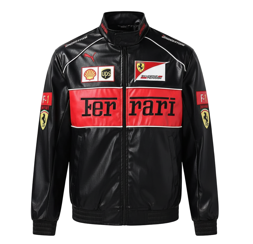 Ferrari F1 Racing Leather Black Red Jacket – paywithvisa