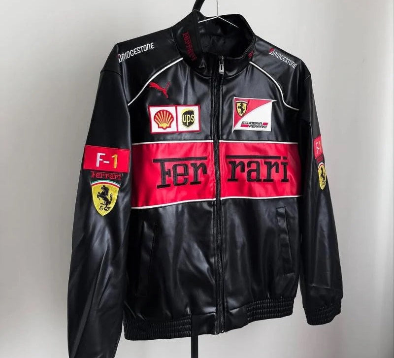 Ferrari F1 Racing Leather Black red Jacket