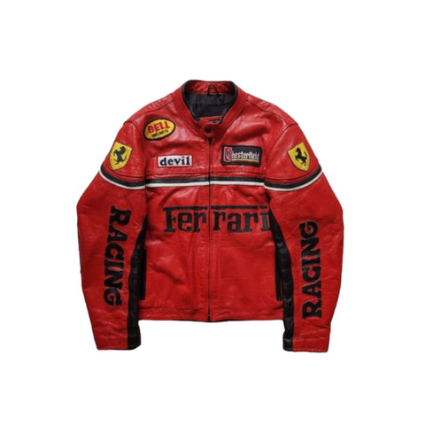Ferrari F1 Racing Jacket Men Red Cowhide Leather
