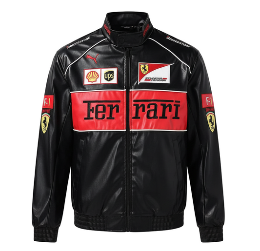 Ferrari F1 Racing Leather Black red Jacket