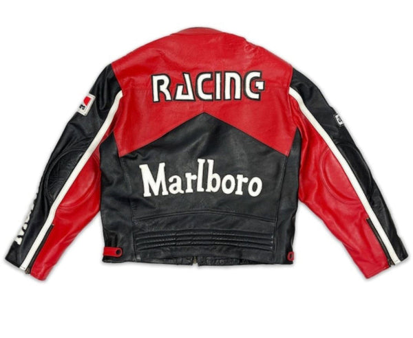 MARLBORO RACING RED BLACK BIKER LEATHER JACKET