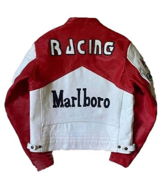 MARLBORO RACING RED WHITE BIKER LEATHER JACKET