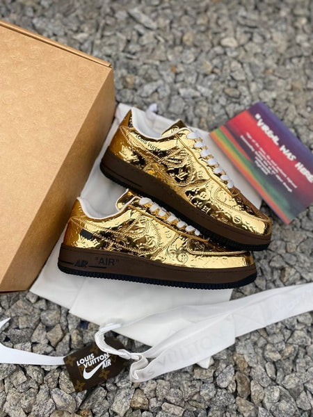 Lv x Nike Air Force 1 Metallic Gold